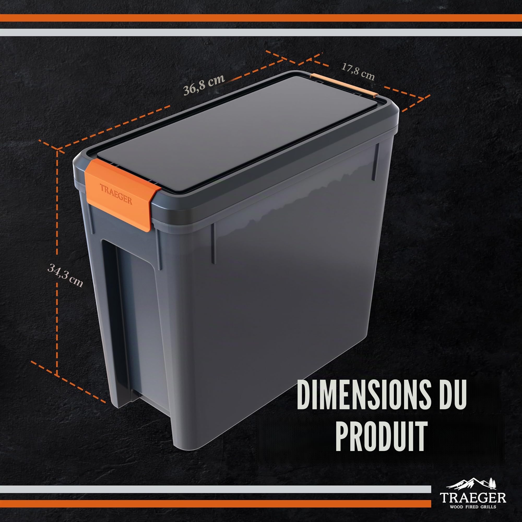 Traeger Pellet Grills BAC637 Stay Dry Poubelle à granulés de Bois avec Couvercle verrouillable Noir