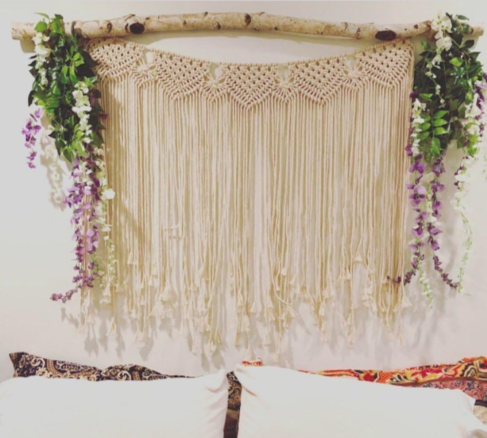 AUNERCART Cotton Handwoven Classic Macrame Wall Hanging Backdrops Curtain ( 42x35 , Large , White )