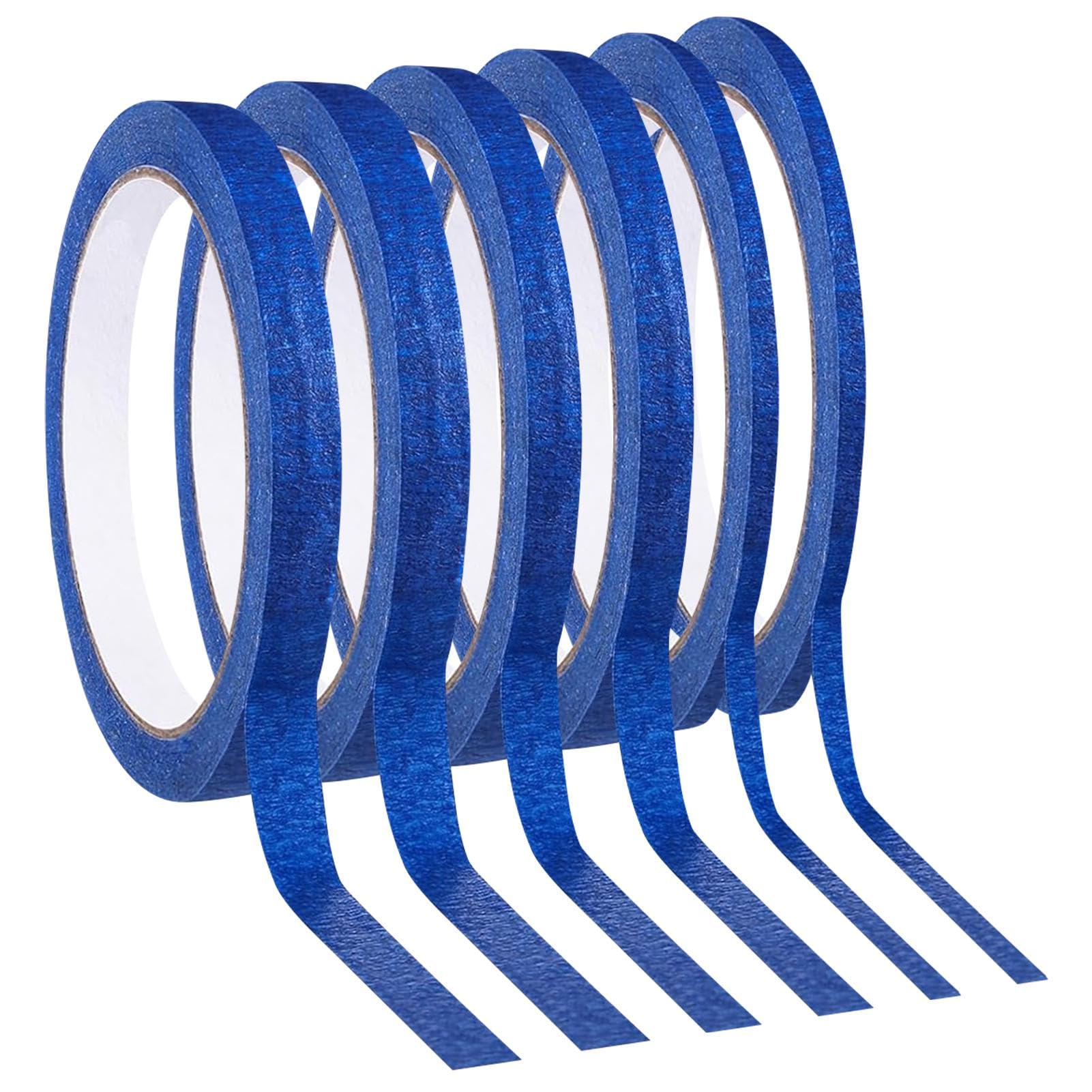 Zolventiq 6 Rolls Blue Masking Tape, 3mm/7mm/12mm X 20 M Painters Tape Paper Tapes Painting Tape Decorators Tapes Heat Resistant for Painting Work, Automotive, Renovations, DIY Crafts