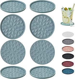 Silicone Coasters for Drinks[8 Pack, No Holder]- Cup Mat for Tabletop Protection-Non-Slip, Non-Stick, Coffee Table Decor, Great Gift for Any Occasion, Light Blue