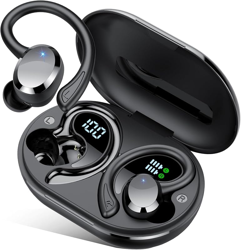 sprtoybat Wireless Earbuds for iPhone, 2026 New Bluetooth 5.4 Sports Over Ear Earbuds, 68Hrs Playtime LED Display, IPX7 Waterproof Ear Buds, ENC Noise Cancelling Mic for Running/Workout