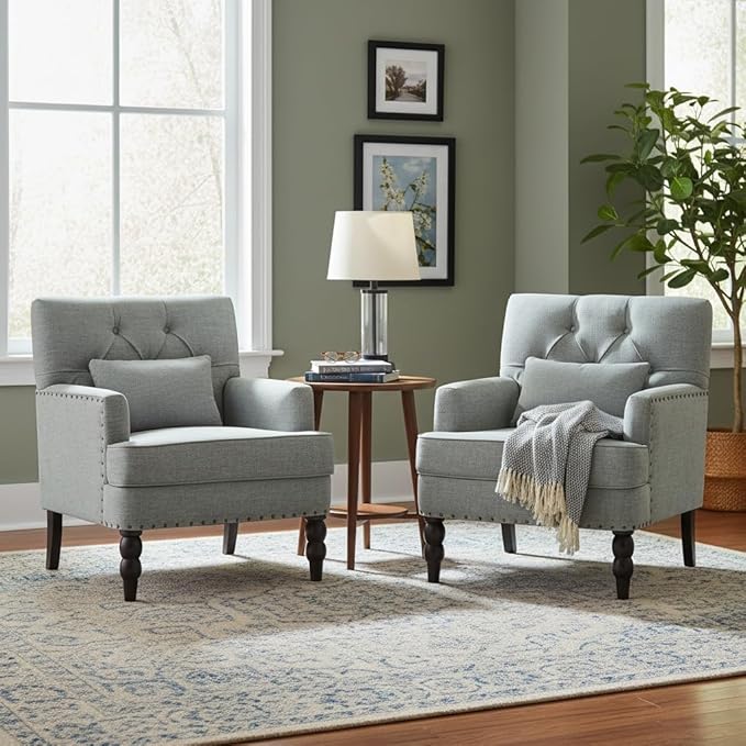 Sillón Club 2 Pack con Cojín, Tela, Azul Claro miniatura 4