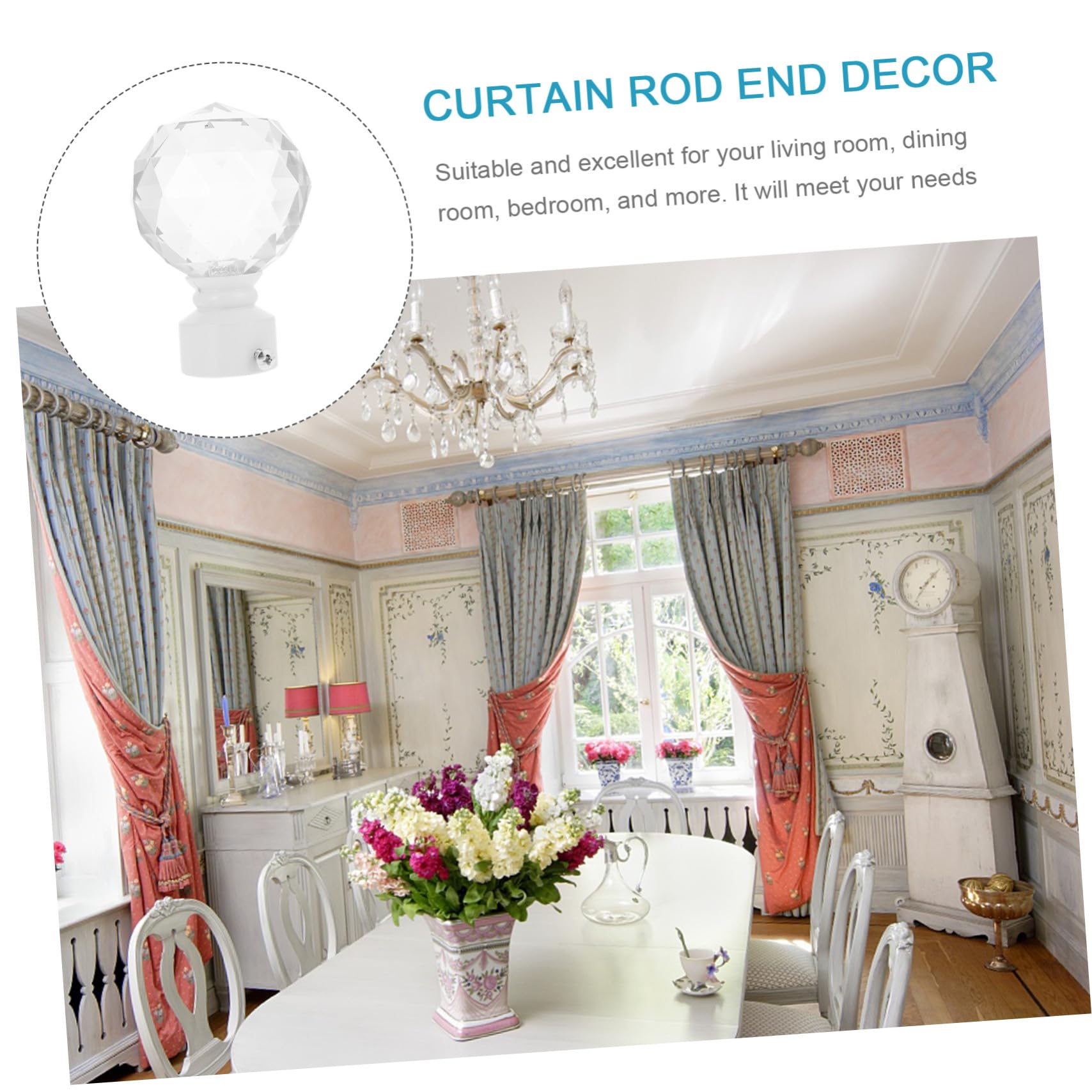 INOOMP Tête Décorative pour Tringle à Rideaux en Fer et Cristal Blanc, Embouts Élégants 2pcs pour Décoration de Fenêtre Chambre ou Salle à Manger