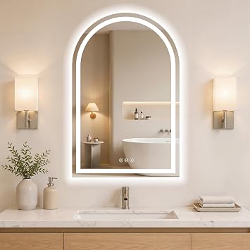 Arched LED Bathroom Mirrors with Lights 22"x32" LED Mirror for Bathroom,Led Vanity Mirror, Anti-Fog,LED Mirrors with Light, Anti-Fog, Dimmable, 3 Color, Shatterproof, Touch Sensor
