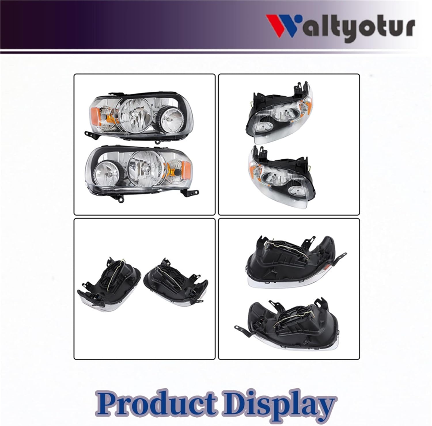 waltyotur Headlights Assembly Left and Right Side Replacement for Escape 2005 2006 2007 Headlights Chrome Housing Replacement for 7L8Z13008A 7L8Z13008D