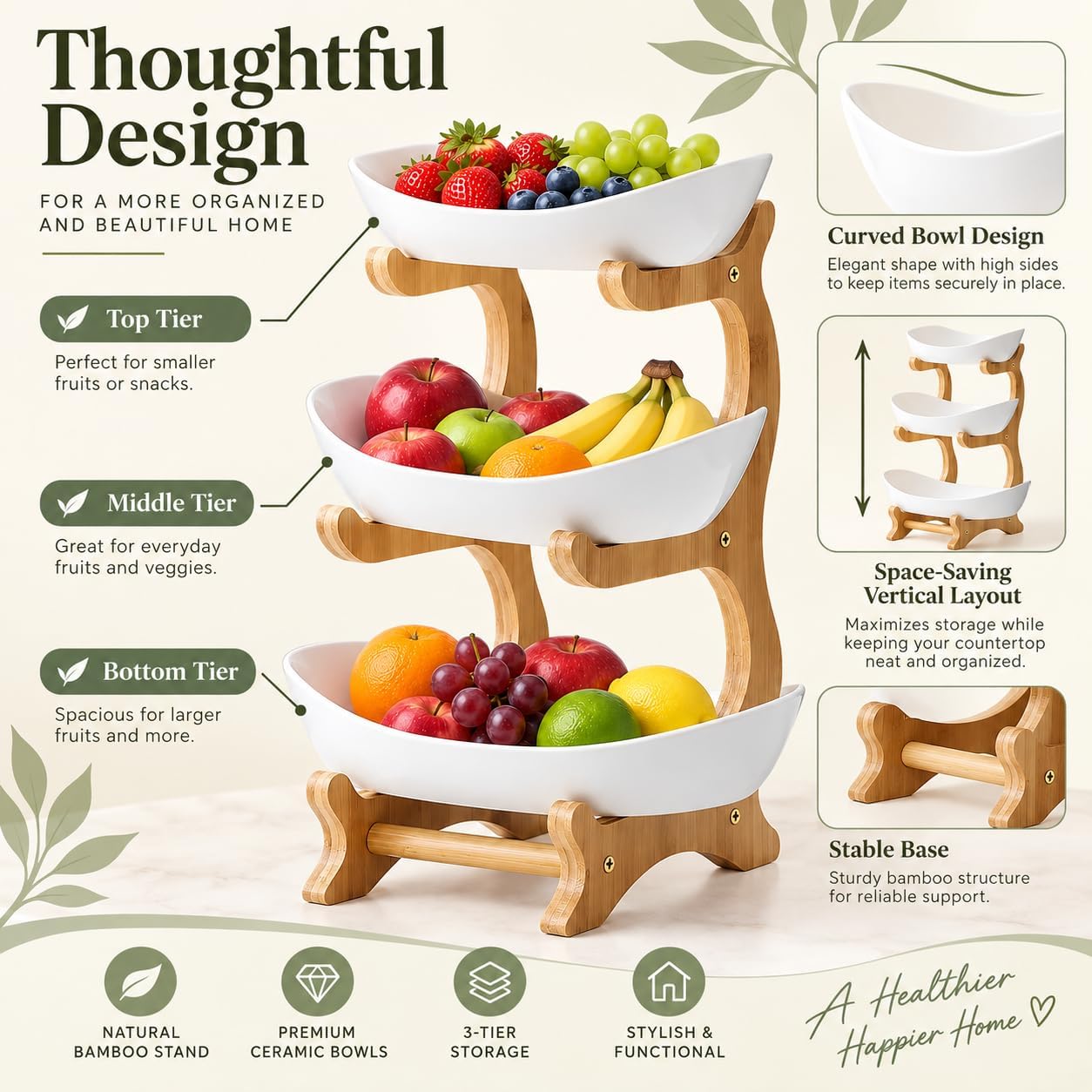 3-tier fruit basket with plastic bowls