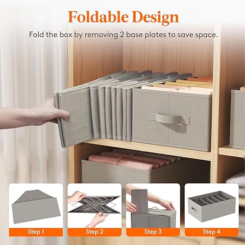 Miniatura 5 de Lifewit Organizador de ropa, organizadores de jeans para armario con tablero de soporte, 6 compartimentos, plegable, cajón de almacenamiento de 16.5