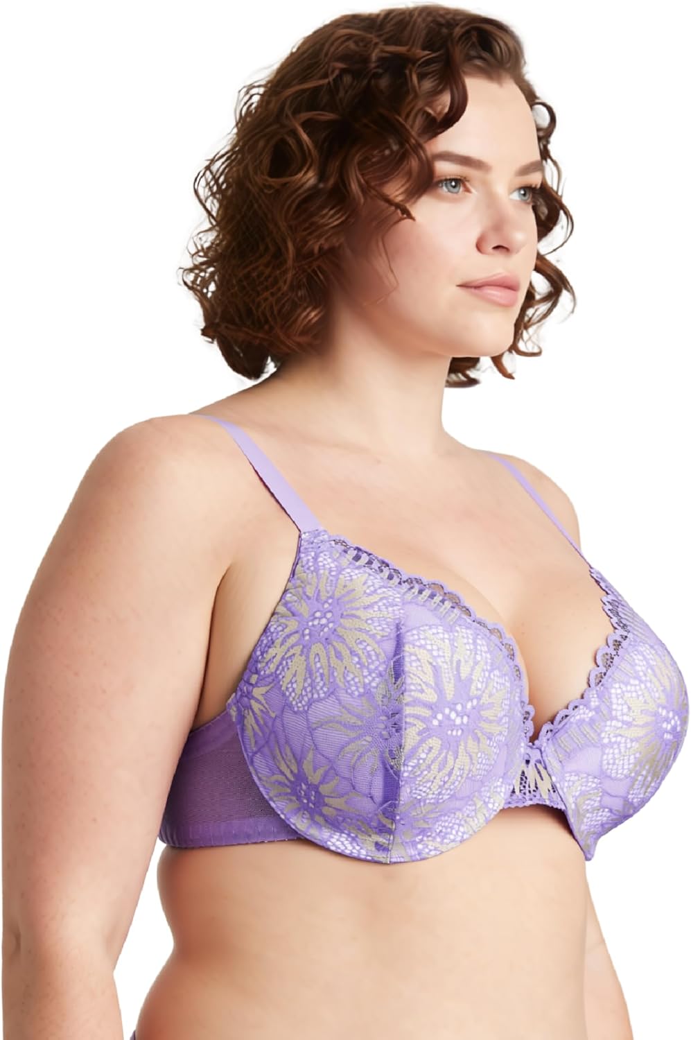 Curve Muse Women's Plus Size Lightly Padded Full Coverage Underwire Lace Bra-2PK - Image 3