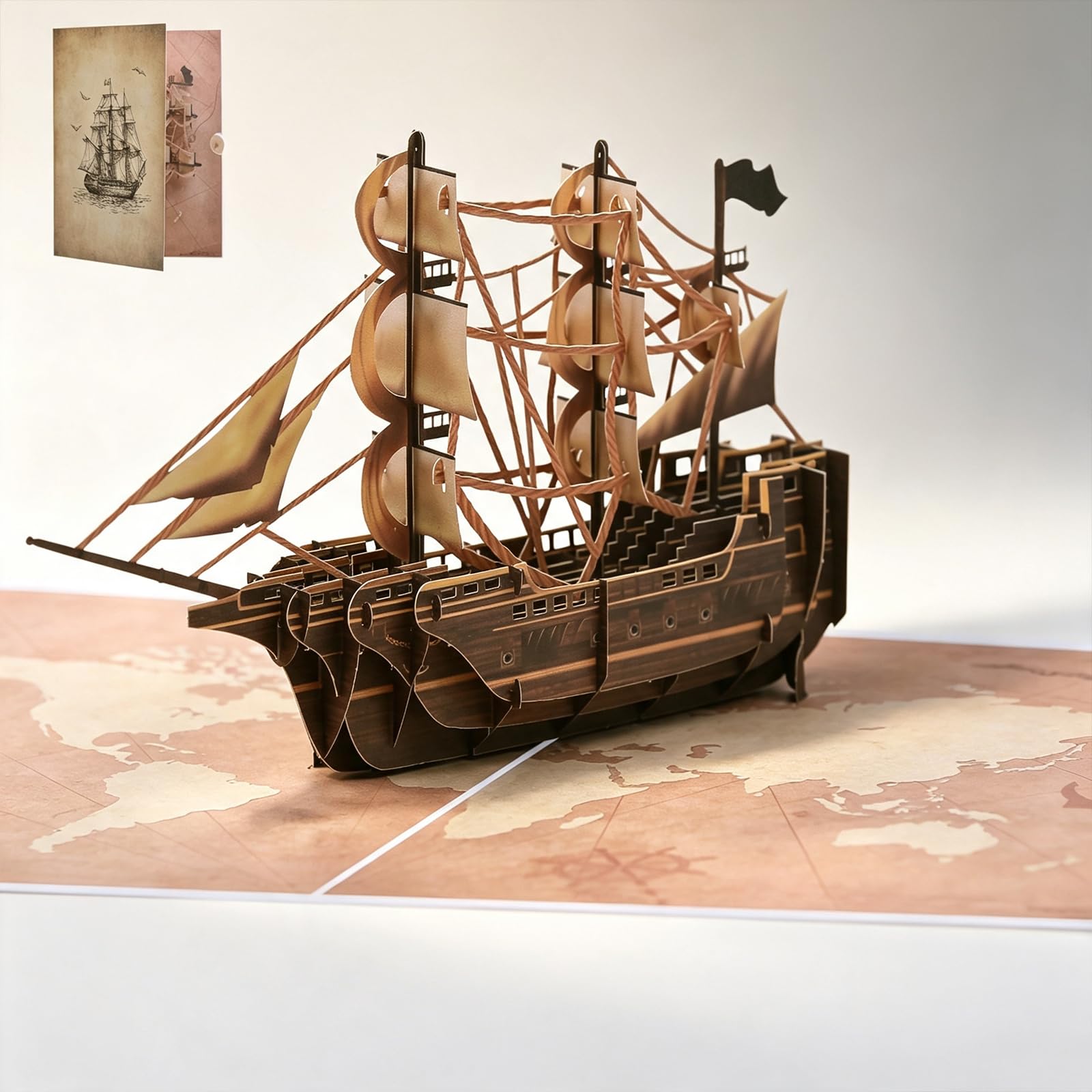 1 Piece Brown Vintage Sailboat 3D Pop-Up Card for Father's Day & Men
