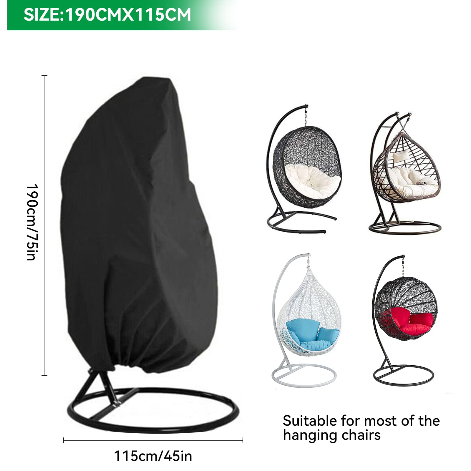 Hängesessel Schutzhülle, Regenabdeckung Abdeckung für Hängesessel Schwingsessel, 210D Oxford Gewebe Hängekorb Wasserdicht UV-beständig, für Schutz des Outdoor Swing Garten Möbel 190x115cm