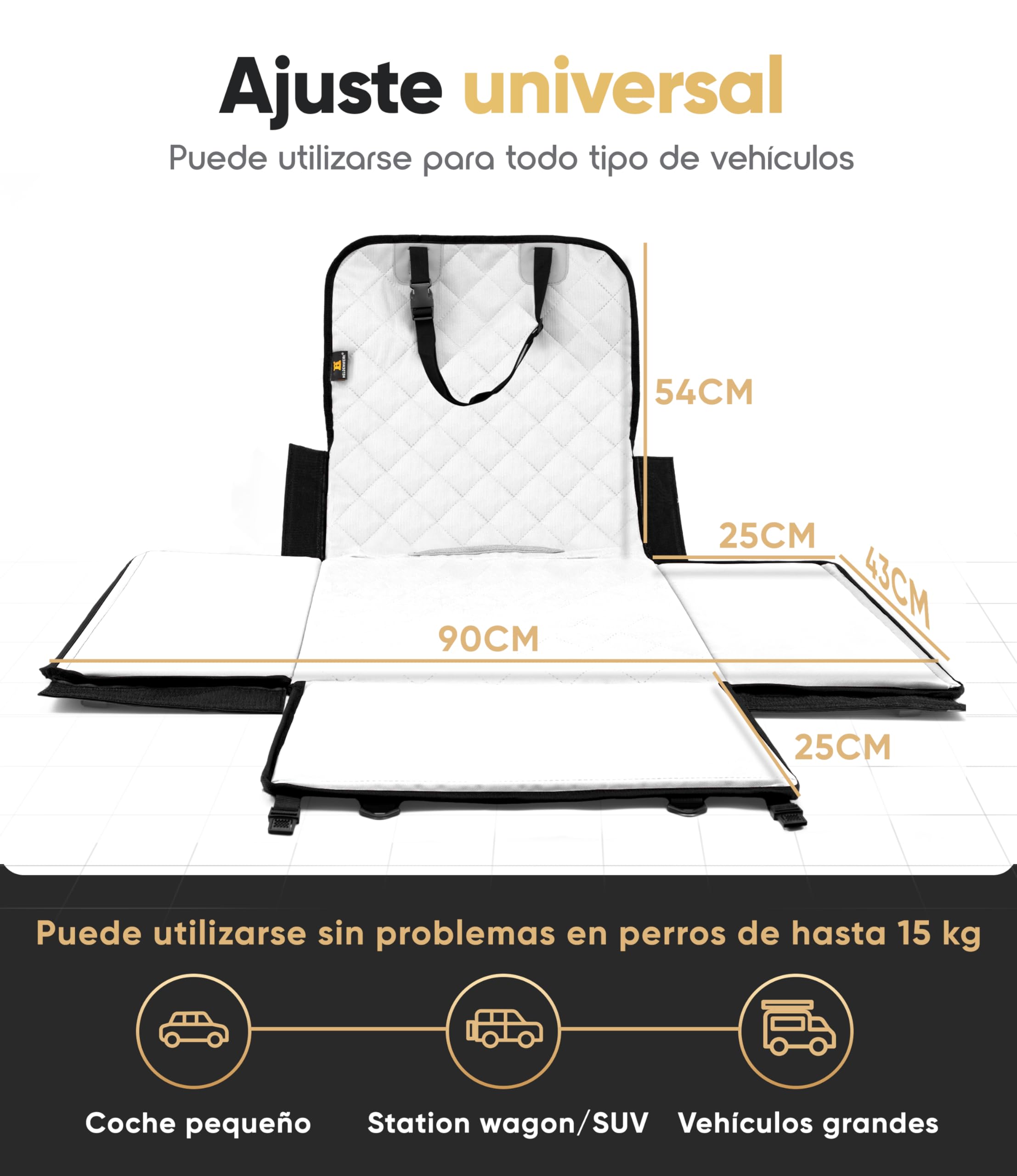 HELDENWERK Asiento de Coche para Perros Pequeños y Medianos, Resistente al Agua y Estable para el Asiento Trasero y Delantero, Con Correa