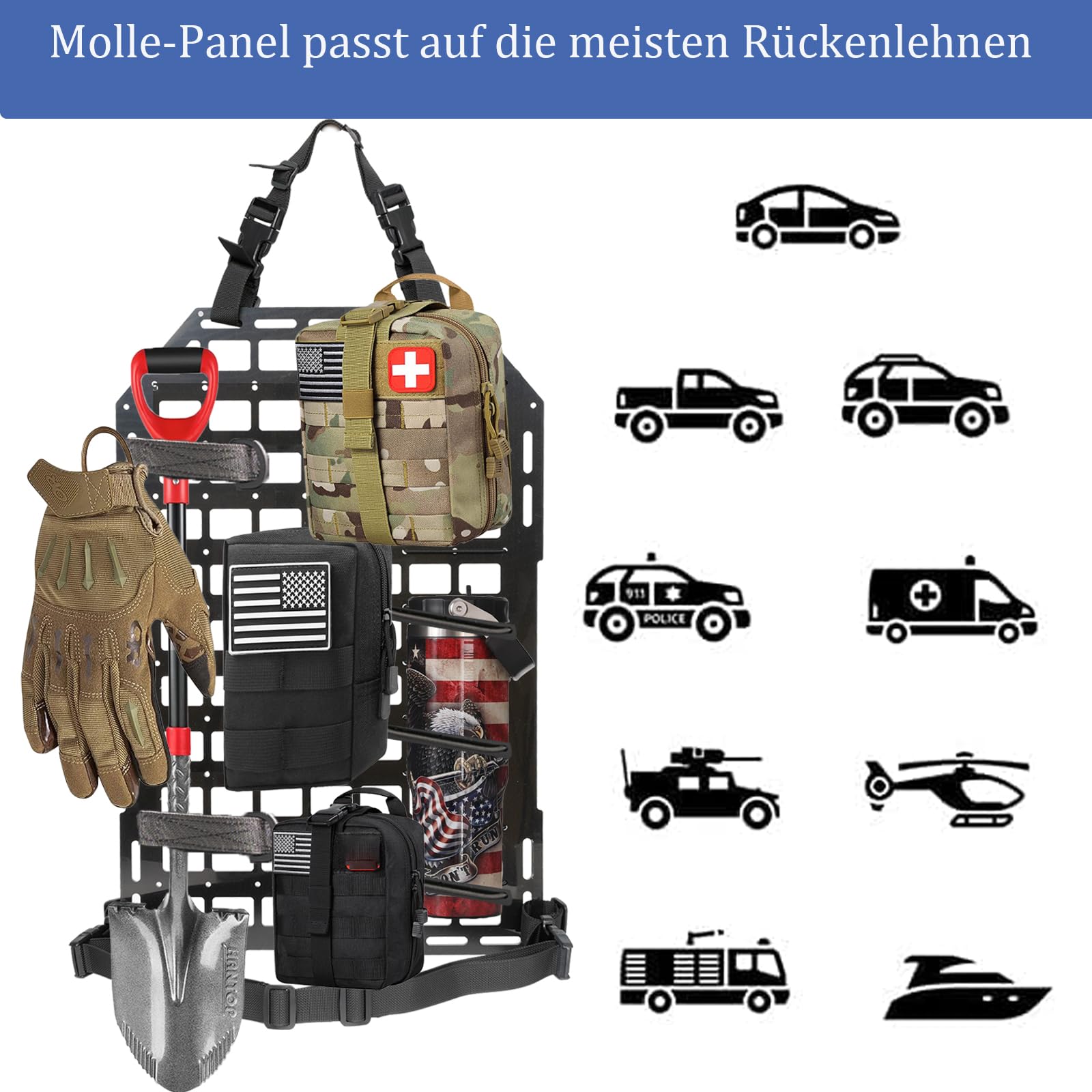 Molle Panel Auto 58cm 36cm Rücksitz Rückenlehnen Organizer Taktisch Lagerung ABS-Kunststoff