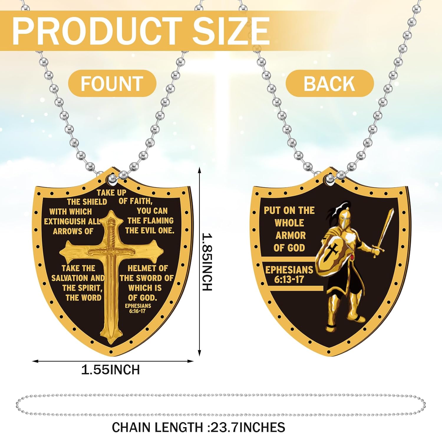 Sureio 48 Pcs Put on The Whole Armor Dog Tag Independence Day Christian Necklaces Gifts Bulk Inspirational Prayer Military Knight Dog Tag Necklace Pendant for Men Father's Day Favor Gift - Image 3