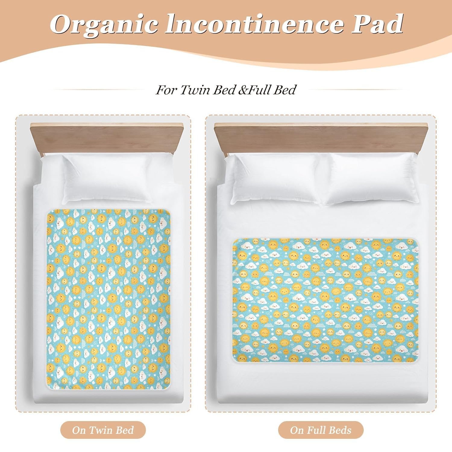 Simple Cartoon Sun Clouds Extra Large Resuable Changing Pad Covers Soft Absorbent Bed Pad Breathable Bed Liners for Infant Baby, 52" L x 34" W