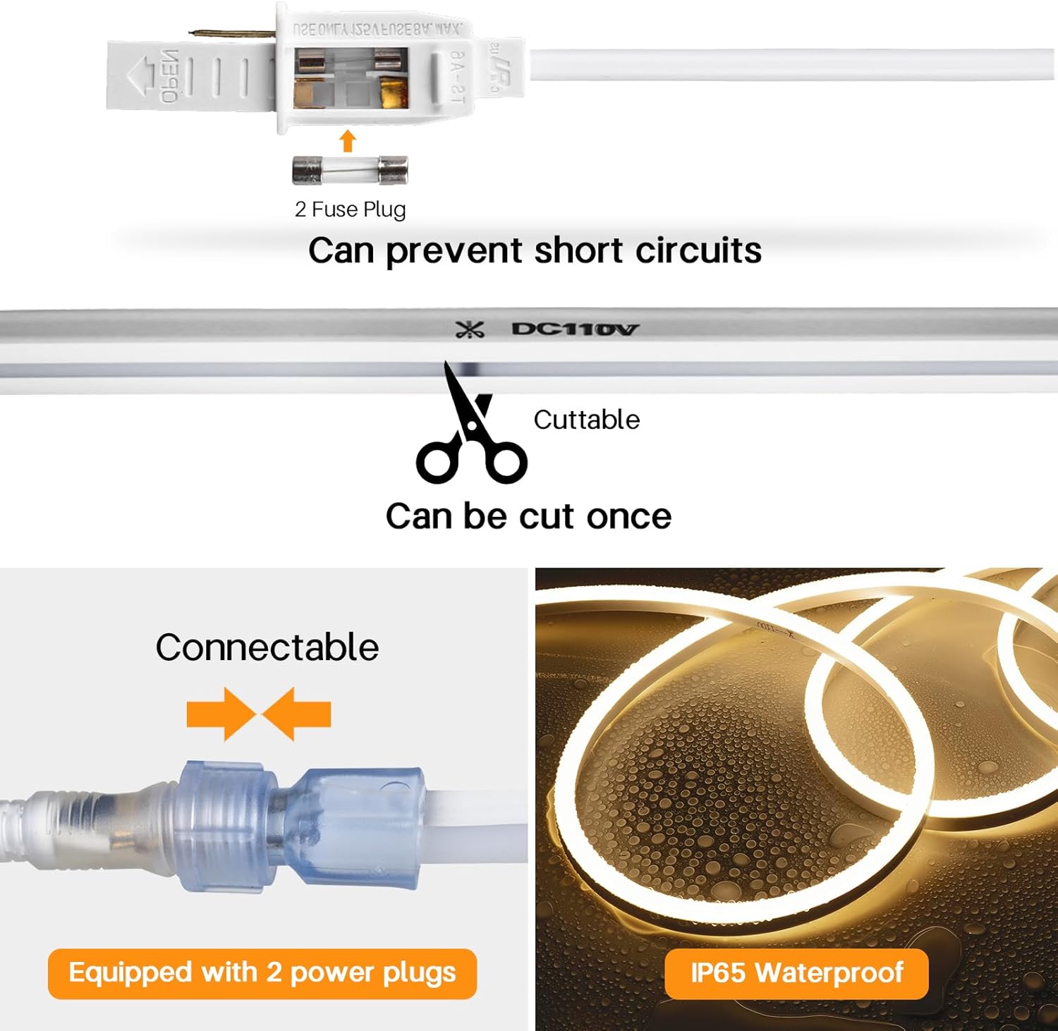 SURNIE 50ft/15m LED Neon Rope Lights - Commercial Neon Strip Light Outdoor Waterproof - 110V Flex Warm White Neon Lights Connectable DIY Strips Lighting for Indoor Outdoor Decor