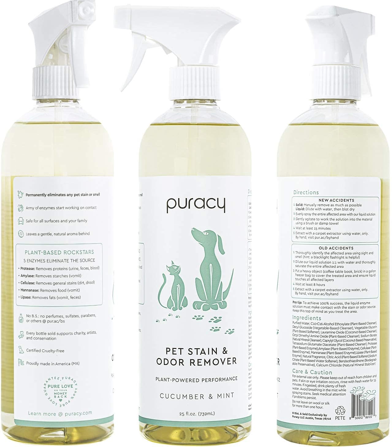 Puracy Platinum Pet Urine Eliminator, Professional Strength Odor & Stain Remover, Natural Enzyme Cleaner for Dog & Cat Smells on Carpets and Rugs : Pet Supplies