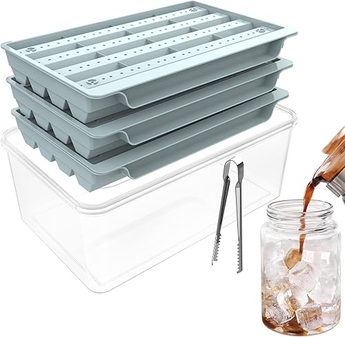 Unigul Bandeja para cubitos de hielo con tapa y contenedor (paquete de 3), molde de cubitos de hielo de 1.2 pulgadas, bandeja de hielo hexagonal