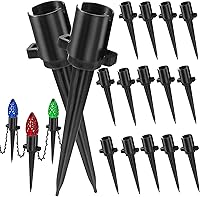 DazzleBright 100 Pack 5.5" C9 Christmas Light Ground Stakes - Durable Black Plastic Spikes for Lawn, Pathway & Holiday Outdoor Decor