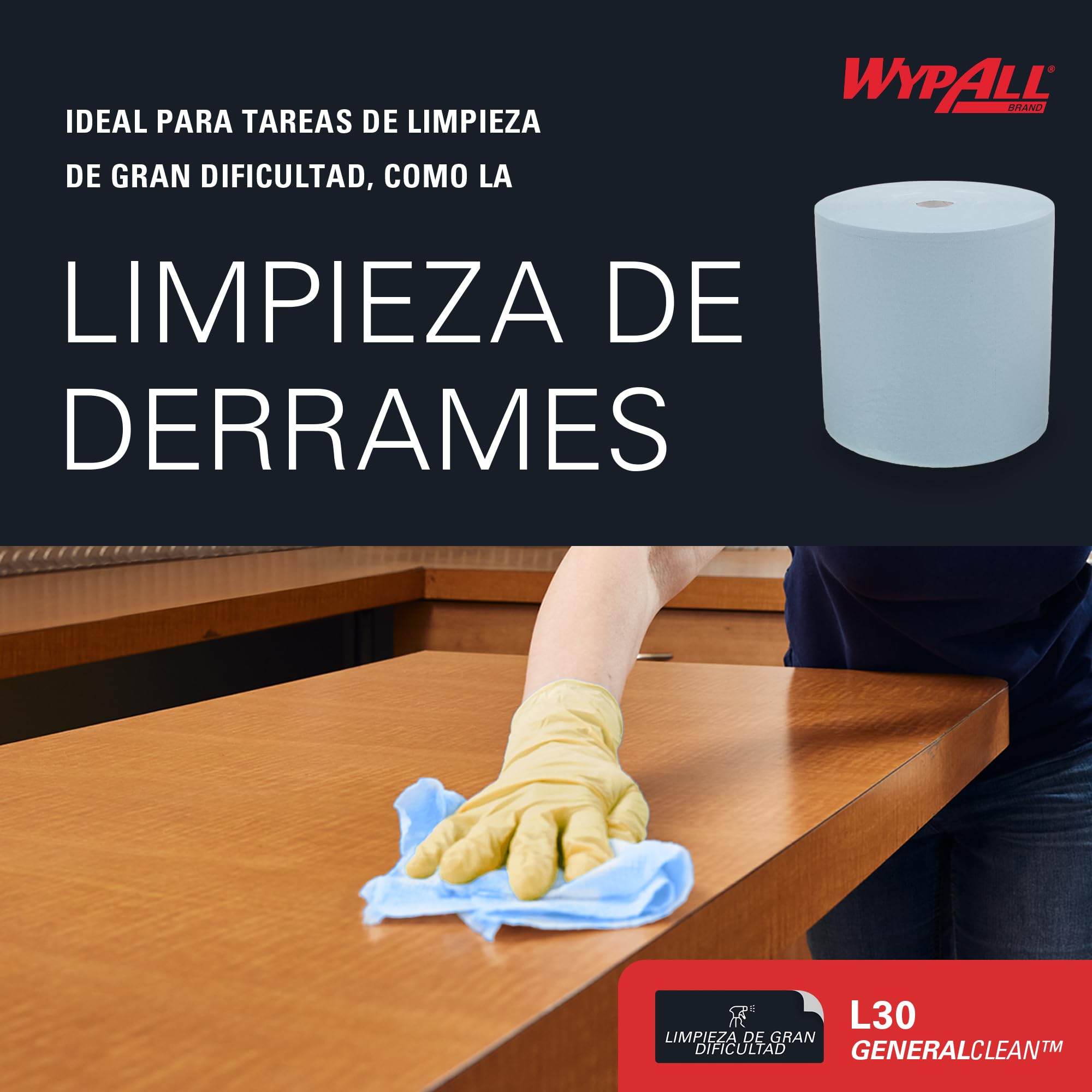 WypAll Rollo de Paños de Limpieza 7426, 3 Capas, Extra Grande y Ultra Absorbente, Paños Industriales Resistentes para Derrames, Aceites y Limpieza de Superficies, 1 Rollo x 670 Hojas