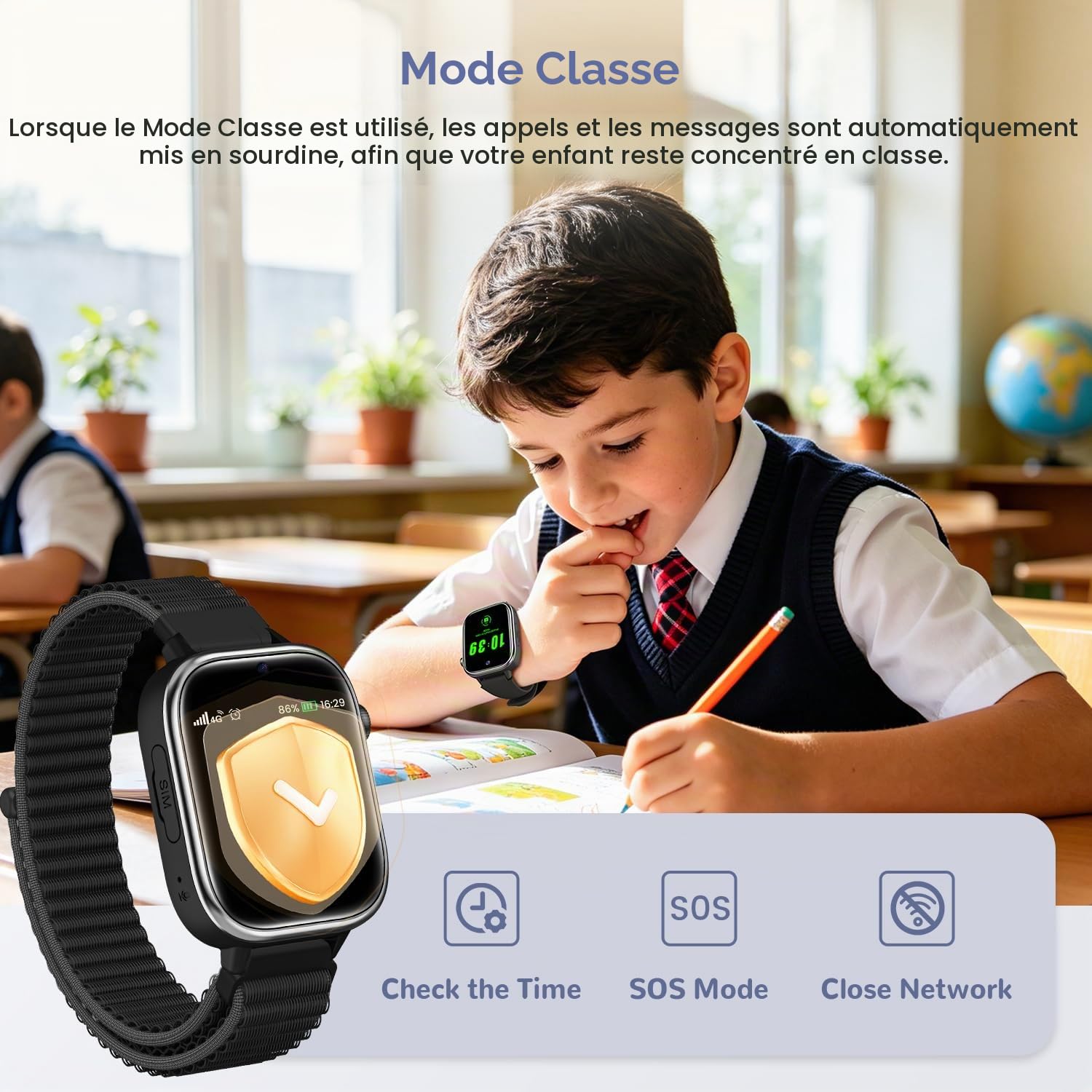 4G Montre Connectée Enfant avec GPS et Visiophonie, Smartwatch Enfants avec Appels, Chat Vocal, SOS, Mode École, Étanchéité IP68, Podomètre, Réveil, Cadeau pour Filles et Garçons de 4 à 15, Noir