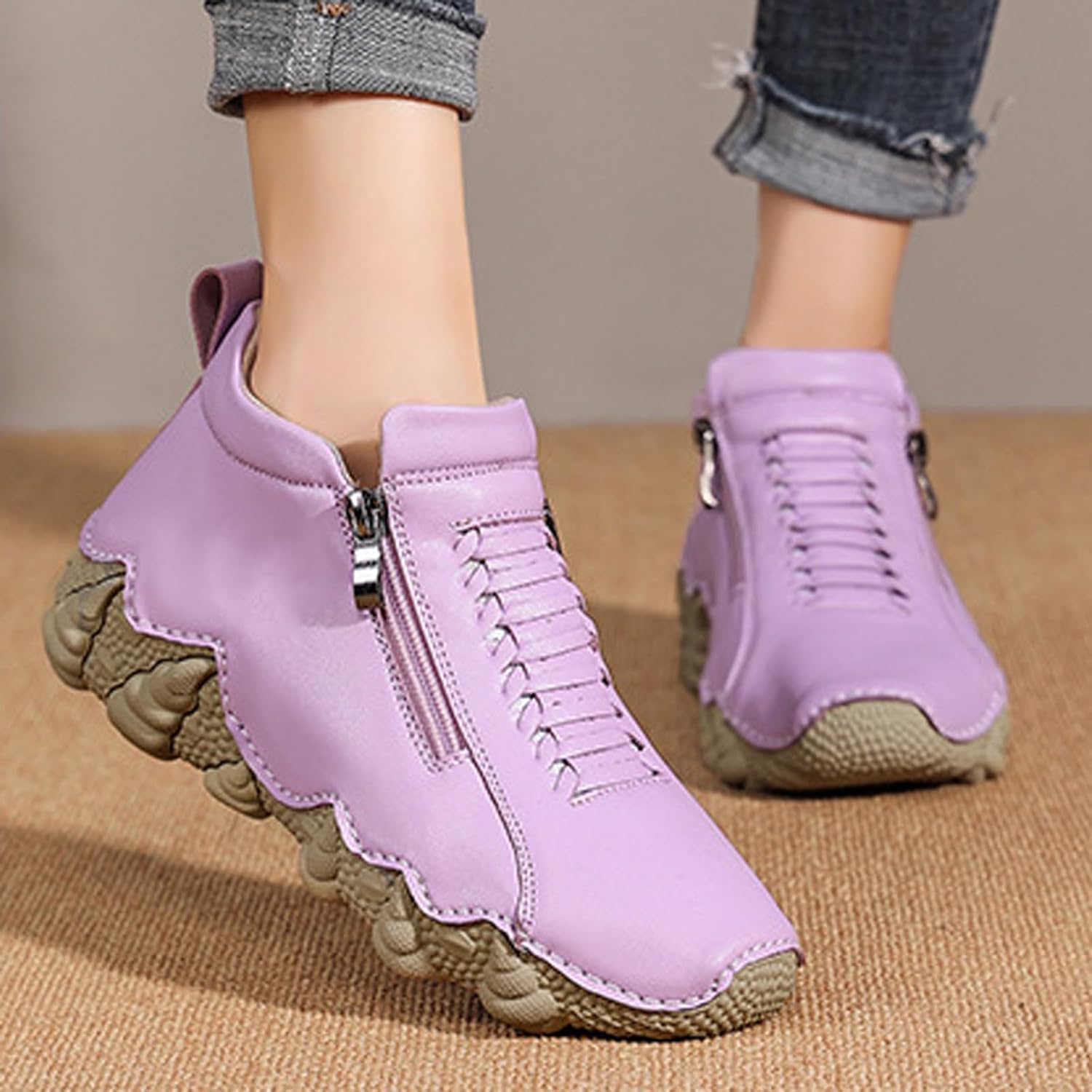 Women's Waterproof Platform Chukka Boots Fashion High Top Non-Slip Breathable Breathable Orthopedic Shoes Outdoor Hiking Walking Casual Sneakers