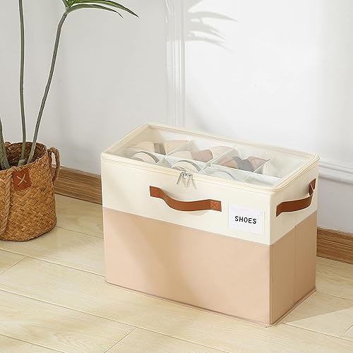 Miniatura 7 de Varhomax Caja Organizadora de Zapatos para Armario, Pequeño Organizador de Tela para Zapatos con Divisores Ajustables y Cubierta Transparente,