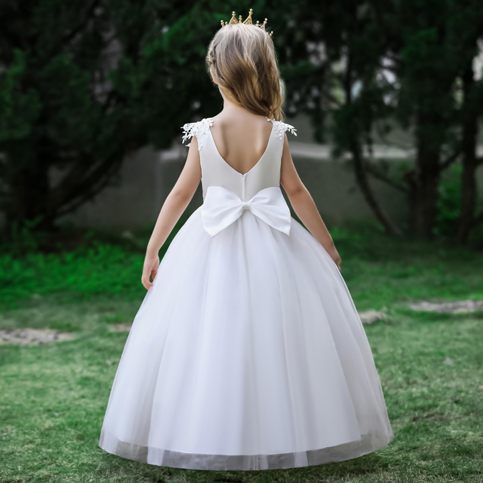LOLANTA Festliches Kleid Mädchen, Prinzessin Kleider Mädchen Hochzeit Partykleid, Elegant Langes Abendkleid Kommunikation Spitze Tüllkleid für Kinder Rosa/Weiß/Blau