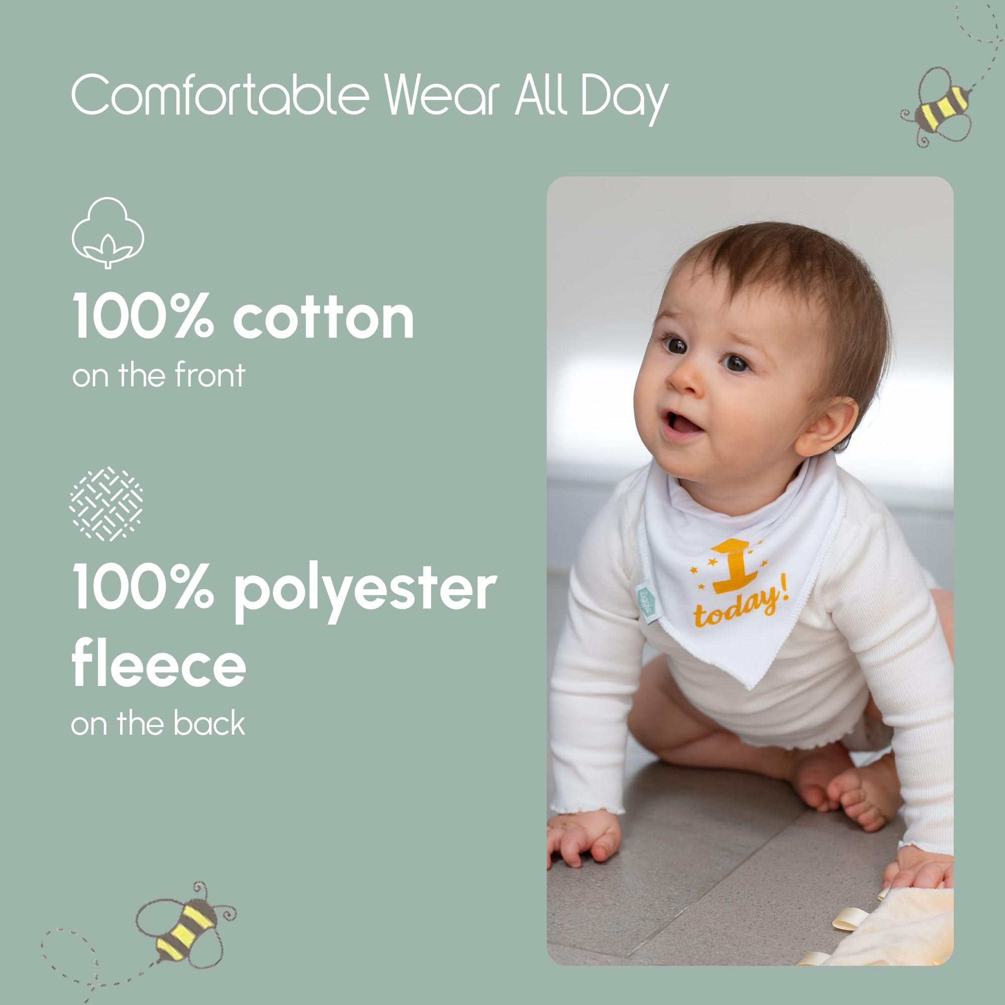 Ziggle 1 Today! Bandana Dribble Teething Bib for Babies and Toddlers - Absorbent 100% Cotton Front Drool Bib with Adjustable Straps - Image 4