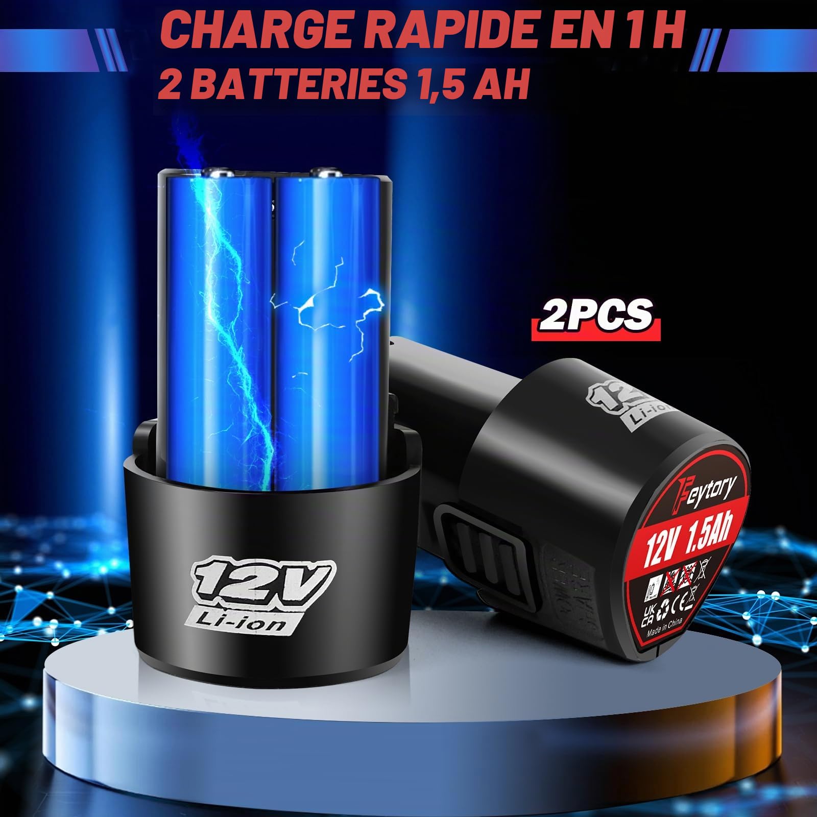 Jeu de clés à cliquet électriques 12 V 3/8" sans fil 40 N.m 0-300 tr/min 2 batteries 1500 mAh 7 prises