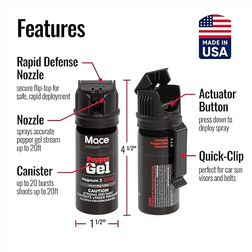 Miniatura 6 de Mace Brand Pepper Gel Magnum 3 Magnum 4 Magnum 9 or Night Defender with LED Light Black