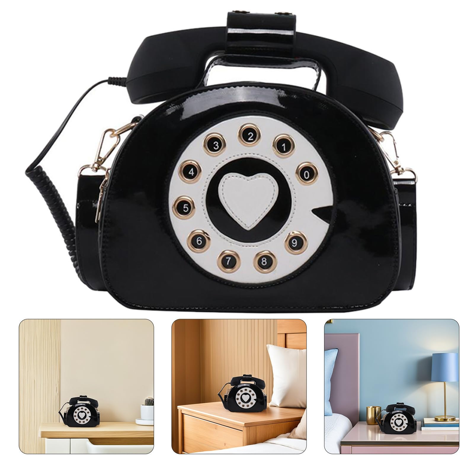 ifundom Bolso de Mano Creativo y Retro, Forma de Teléfono Negro, PU