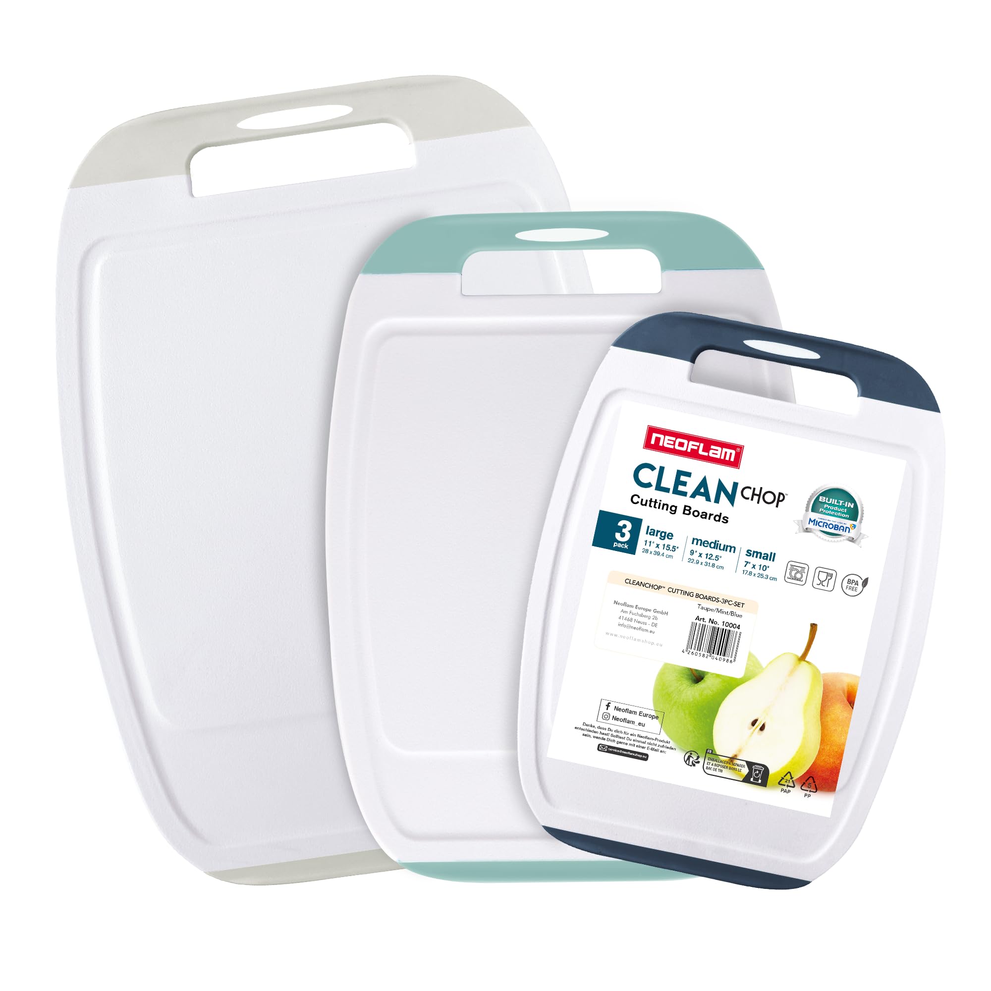 NEOFLAM® Biju – Schneidebrett Set 3tlg., antibakteriell, rutschfest
