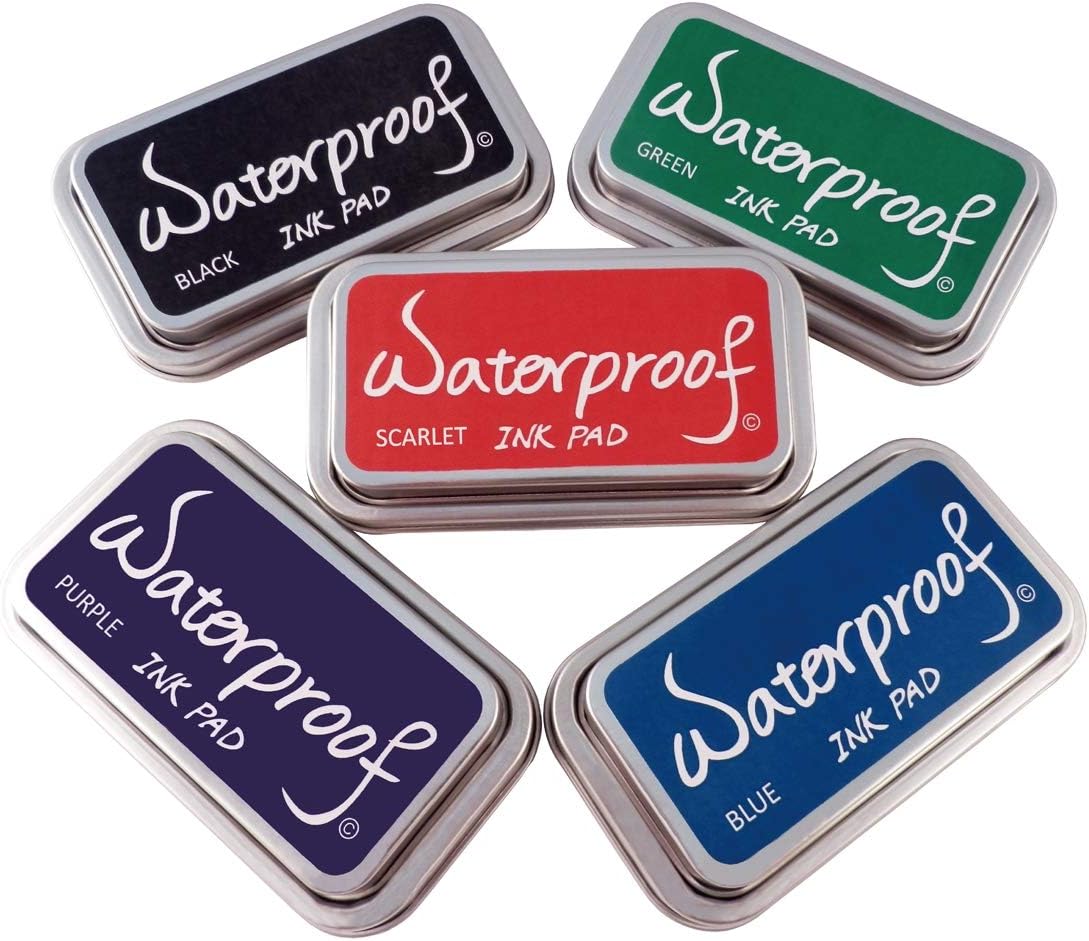 Best Stamp Waterproof Ink Pad Set, 5 Colors Permanent, Acid-Free, Non-Toxic Ink Pad for Stamps, Quality Metal Case, for Wood, Fabric and Paper, Vivid Effects, Long-Lasting Stamping Results (5 Pack)