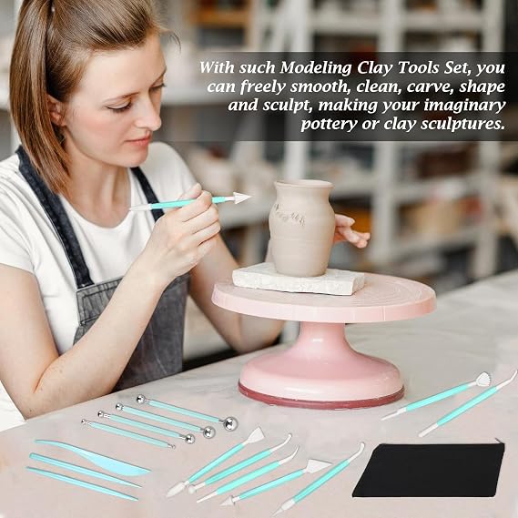 Clay Tools,21Pcs Pottery Tools Polymer Clay Tools Set with Storage Bag