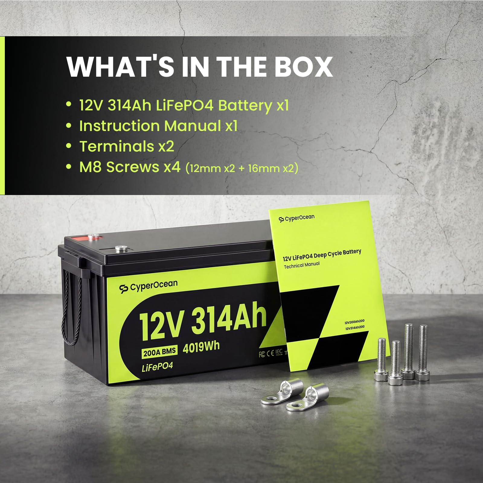 LiFePO4 Batterie 12V 314Ah,4019Wh Lithium Batterie 12V mit 200A BMS Low-Temp Schutz und Max. 15000 Zyklens, Autobatterie für Wohnmobil,Solaranlage Komplettset,Boot