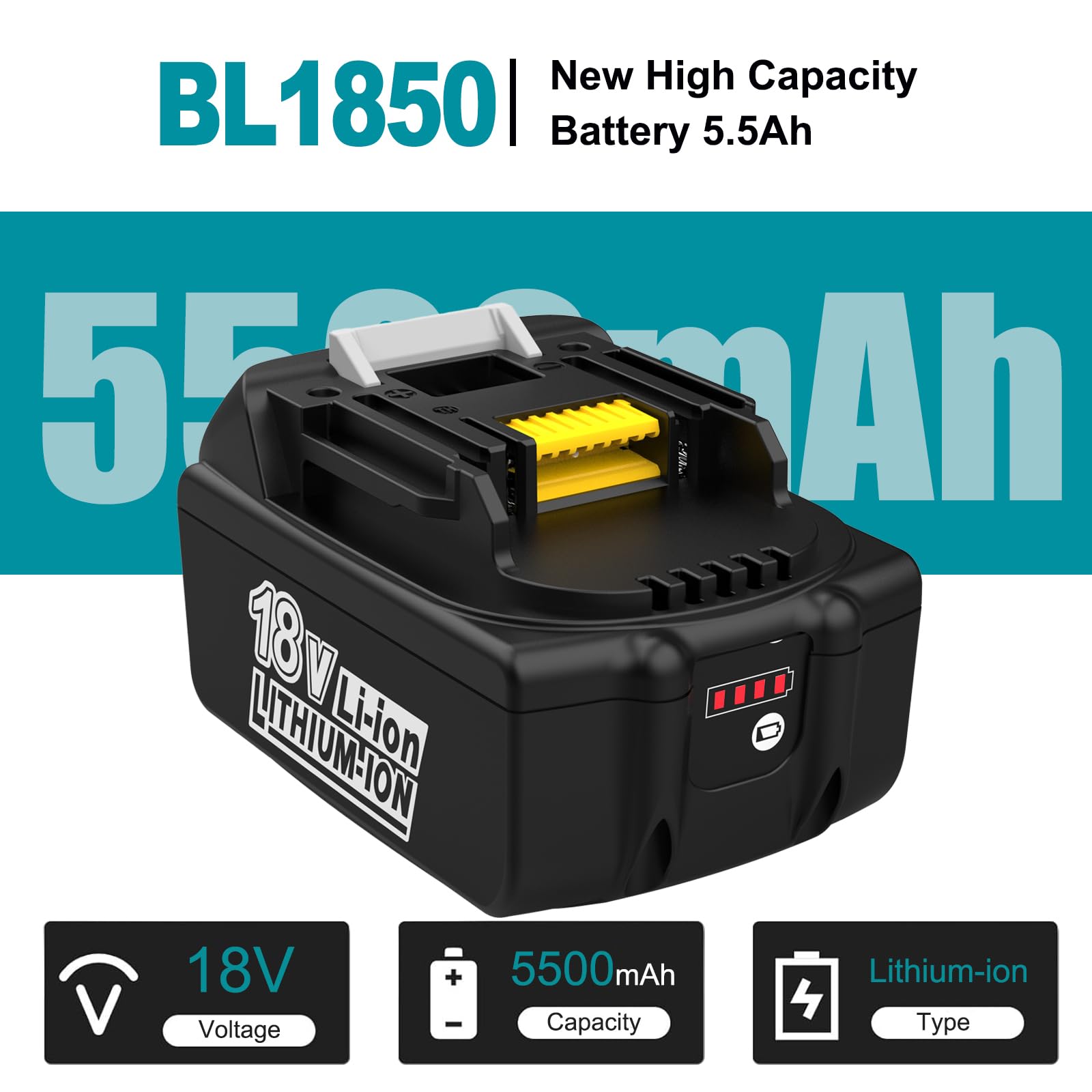 Energup 2X 18V 5500Ah Batería de Repuesto para Makita Batería 18V BL1850B BL1850 BL1840B BL1840 BL1830B BL1820 BL1815 con Indicador LED