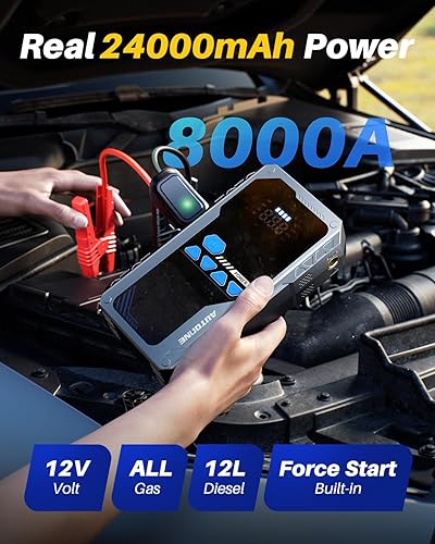 Miniatura 4 de AUTOONE Arrancador de salto de 8000 A con compresor de aire (todo a gas/12L diesel), 150PSI arrancador de coche portátil, inflador de neumáticos
