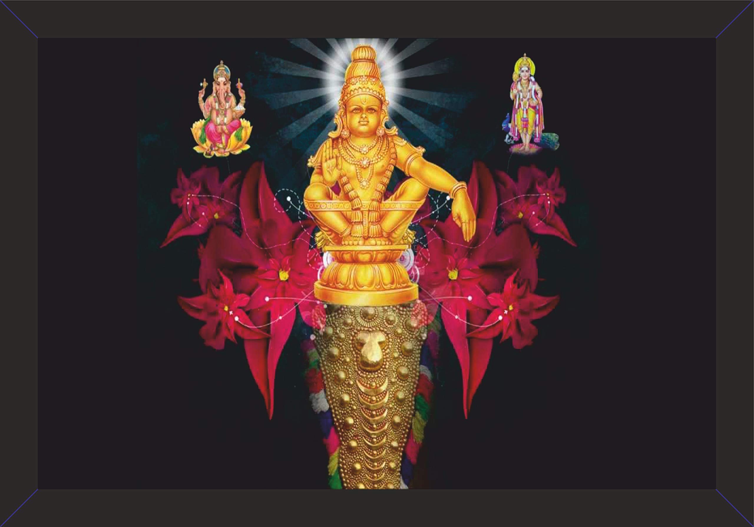 Canvas Lord Ayyappa Framed Painting (19 x 13 Inches)