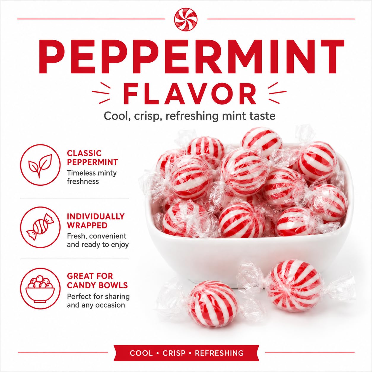 Jumbo Peppermint Balls - 3 Pounds - Christmas Mint Candies