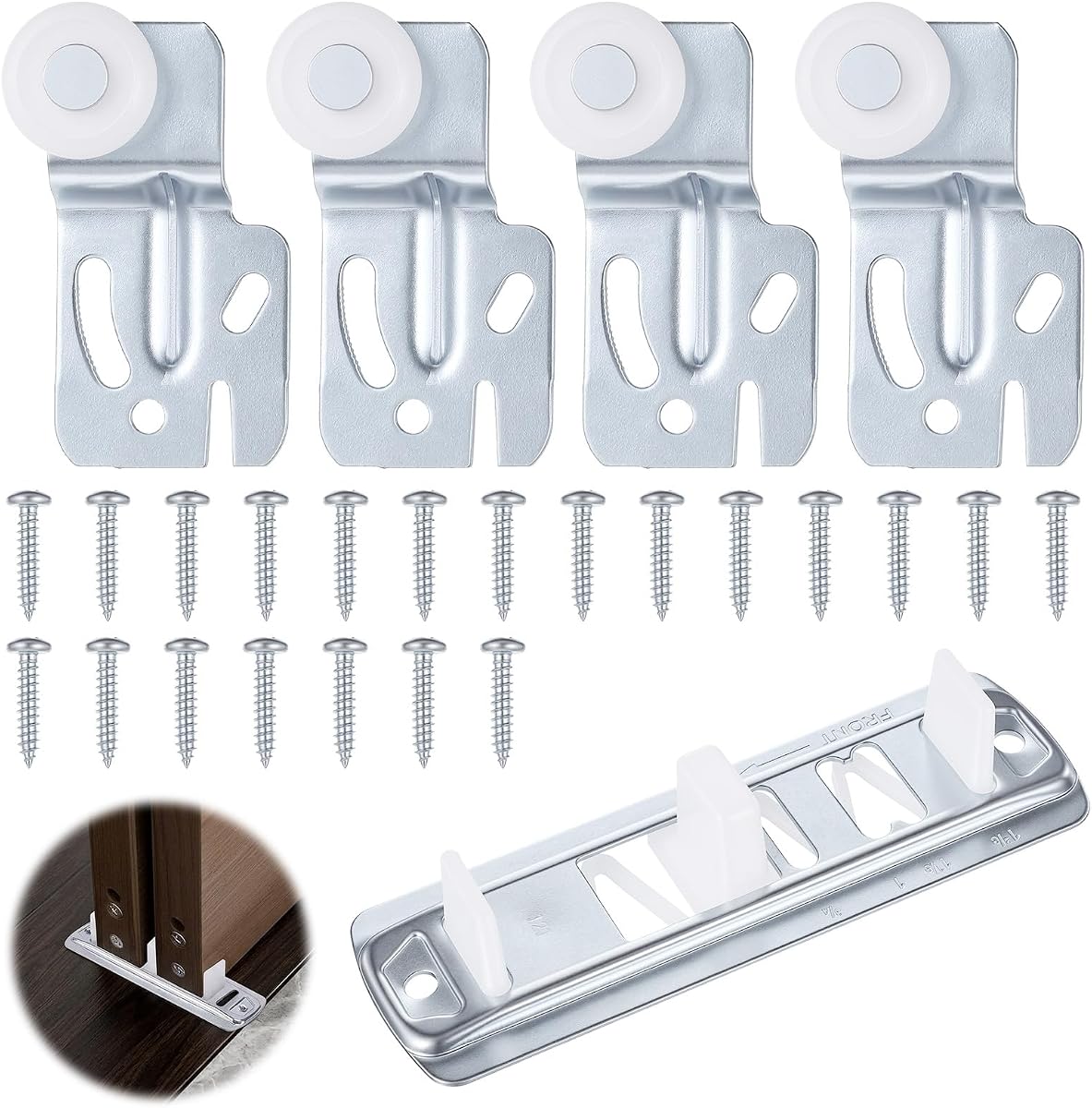 Sliding Closet Door Roller Kit 5Pc Top Hung Door Replacement | Wardrobe Door Roller Hardware Top Hung Doors Replacement with 1/4"" & 1/2"" Offset Brackets