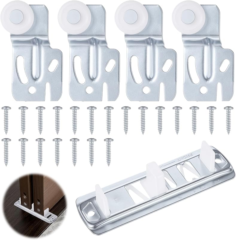 Sliding Closet Door Roller Kit 5Pc Top Hung Door Replacement | Wardrobe Door Roller Hardware Top Hung Doors Replacement with 1/4"" & 1/2"" Offset Brackets