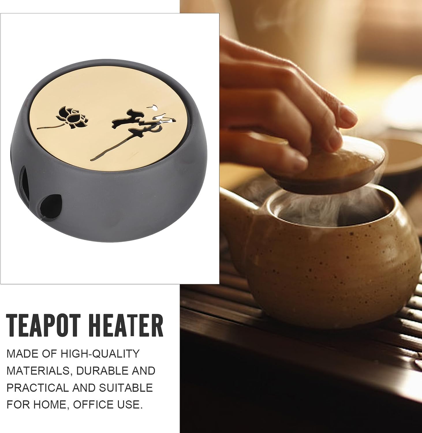 OSALADI Japanese Style Ceramic Teapot Warmer Base with Non-Slip Bottom Candle Holder for Home Tea Heating Portable and Stable Warmer Pad for Living Office Tea House Use