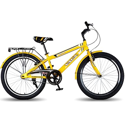 Vaux Excel 24t Cycle for Boys & Girls with Carrier, MTB Cycle with Hi-Ten Steel Frame, Alloy Rims,24x2.40inch Ralson Tyre, Bicycle for Boys 10 to 15 Years (Yellow)