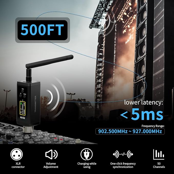 Transmisor y receptor inalámbrico UHF XLR, 902-927MHz, 50 canales miniatura 2