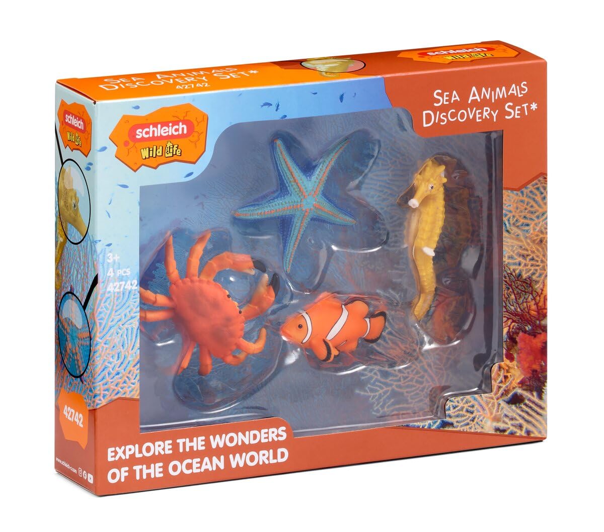 Schleich WILD LIFE | Set Esploratori delle Creature Marine 42742 | 4 pezzi | Set di animali dai 3 anni | set con personaggi, numerose funzioni e tanti accessori | figure realistiche di animali
