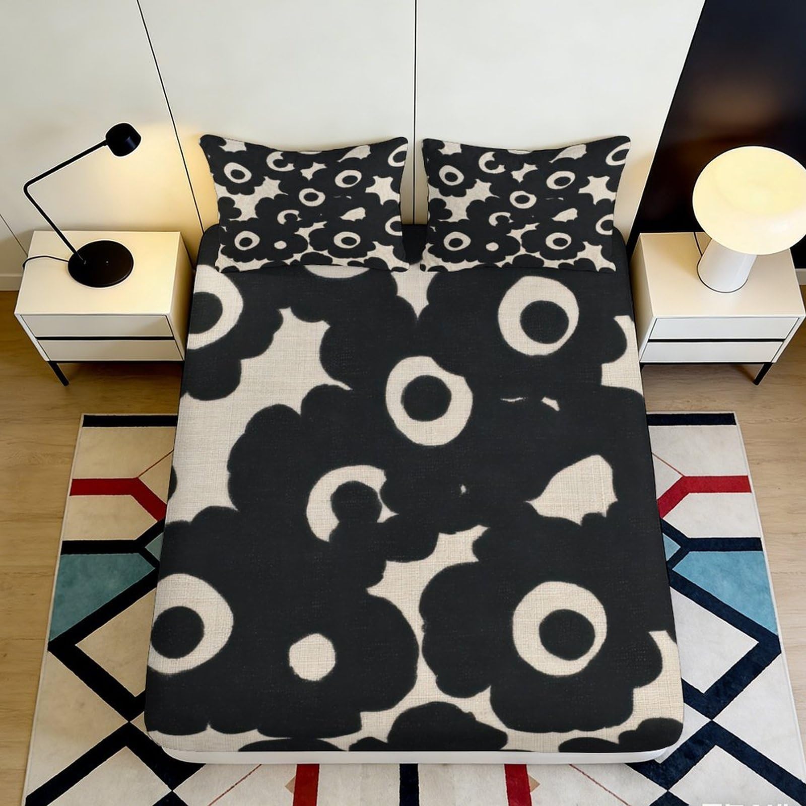 3D Printed Snow Owl Fitted Sheet Microfiber Deep Pocket Non-Slip Bedroom Bedding Owl Mattress Fitted Cover Washable 140x200x25cm