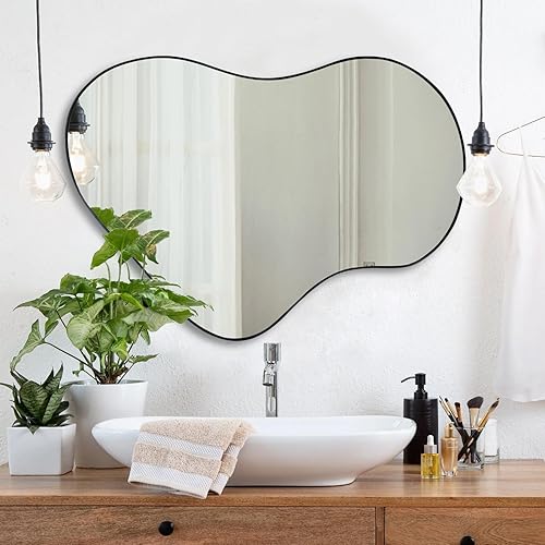 Miniatura 4 de POZINO Espejo de pared irregular, espejo asimétrico sin marco, 31.4 x 23.6 pulgadas, espejos orgánicos modernos decorativos para sala de estar,