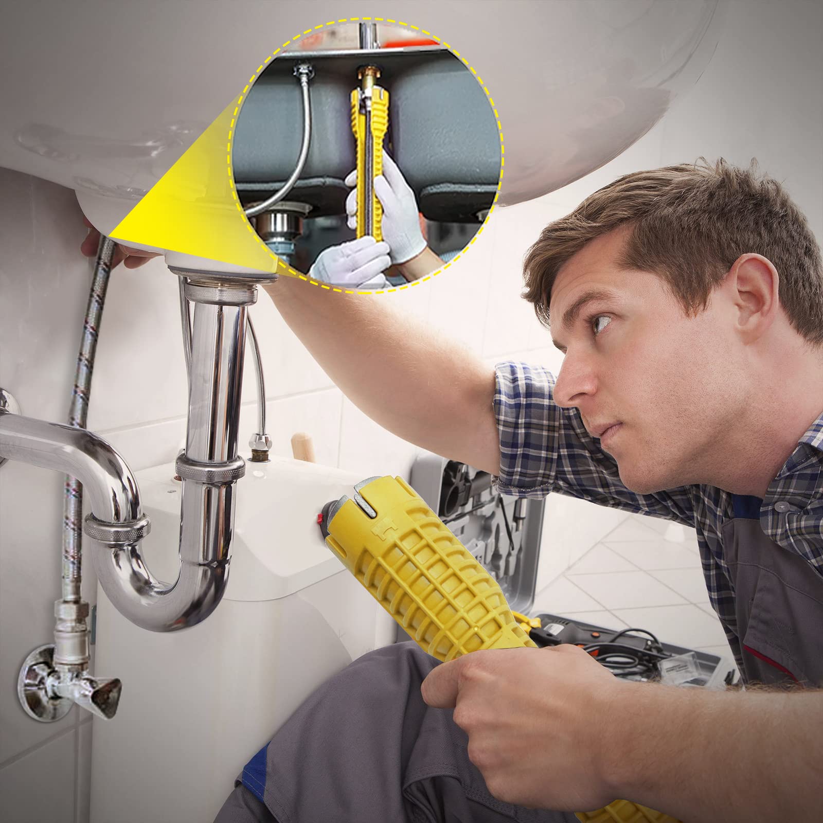 Llave de lavabo, grifo y fregadero, herramienta de instalación multifuncional, extractor de tuberías para fregadero, baño, cocina, inodoro, fontanería