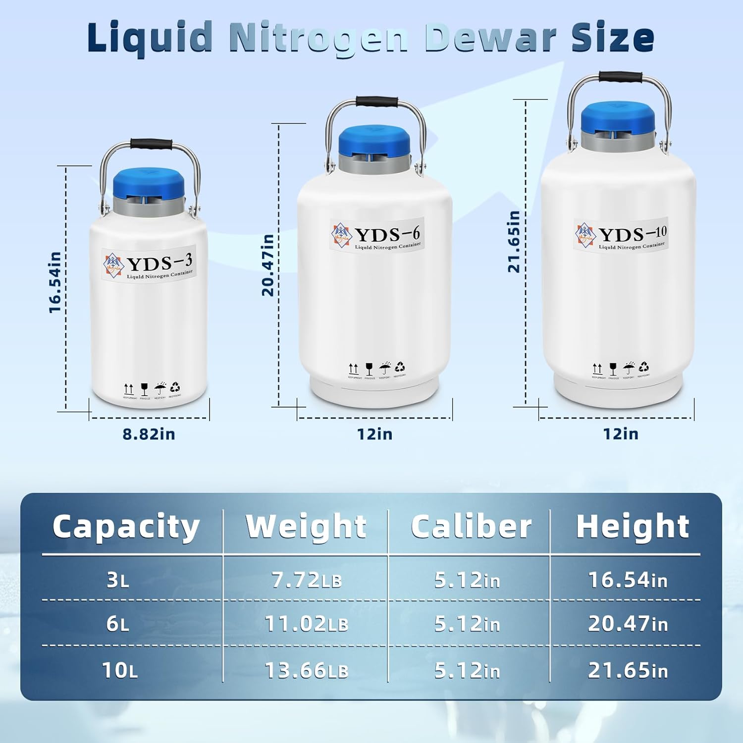 Magula 3L Liquid nitrogen dewar,Liquid Nitrogen Container LN2 Tank Cryogenic Dewar,Aluminum Alloy Semen Tank with 6 Canisters Carry Bag