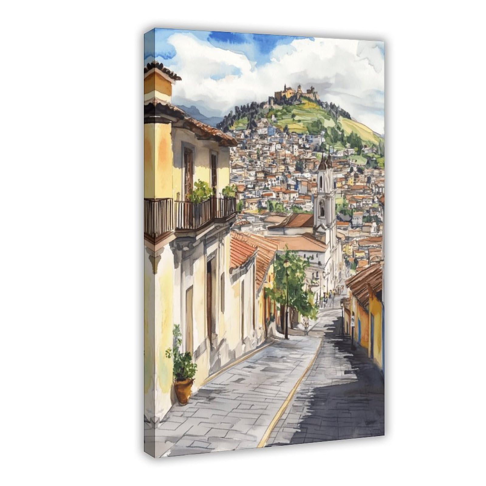 Utgn Quito Art, Ecuador Streetscape Painting Canvas Poster Wall Art Print Picture Paintings 24X36inch(60X90cm)